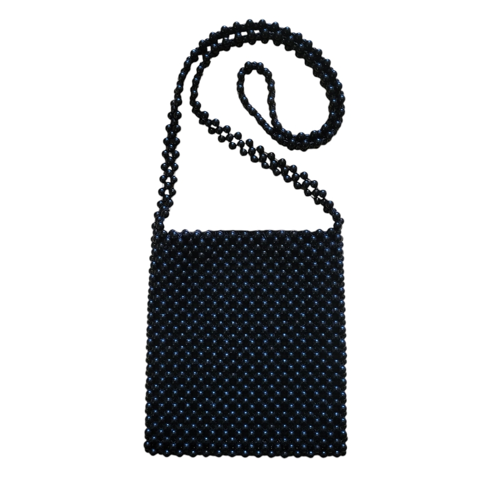 Black Cross Body Beaded Satin Lined Purse - Picture 1 of 8
